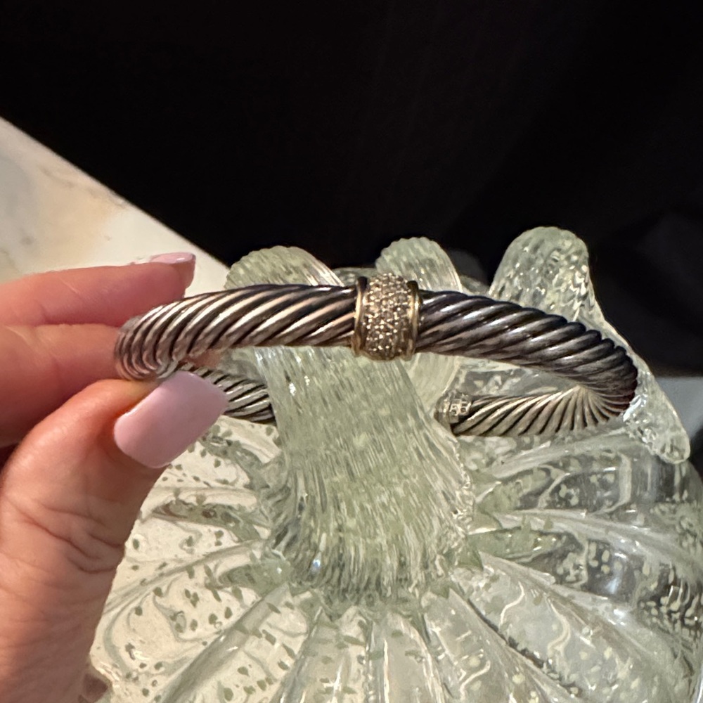 Authentic David Yurman cuff cable bracelet with 18k gold, sterling,diamonds.
